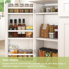 Pantry Cabinet, White Kitchen Storage Cabinet with 4 Doors and Shelves, Kitchen