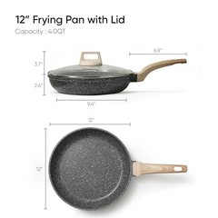 CAROTE Nonstick Frying Pan Skillet,12″ Non Stick Granite Fry Pan with Glass Lid