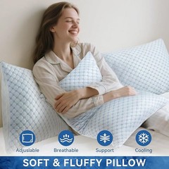 Set of 2 Queen Size Cooling Bed Pillows for Sleeping Shredded Memory Foam Pillow