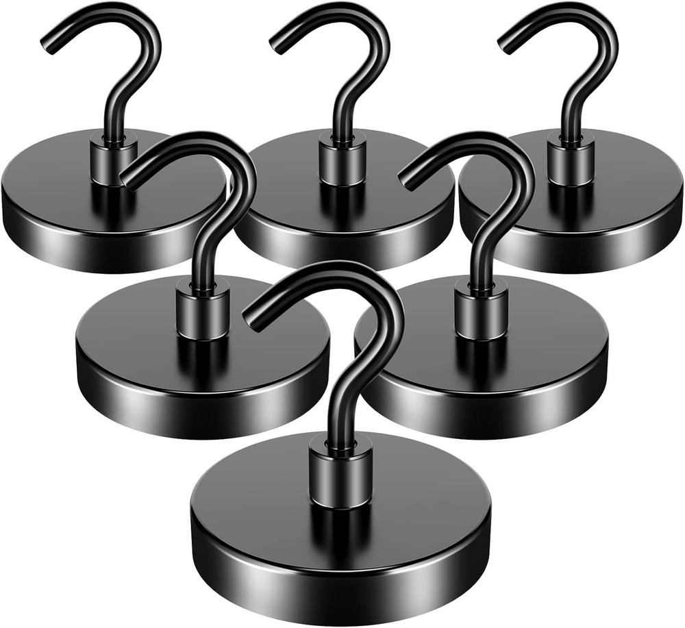 6 Pack 110 Lbs Magnetic Hooks Heavy Duty, Neodymium Magnet Hooks, Strong Black M