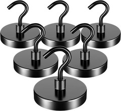 6 Pack 110 Lbs Magnetic Hooks Heavy Duty, Neodymium Magnet Hooks, Strong Black M