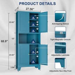 69in Metal Pantry Storage Cabinet w/4 Doors and Adjustable Shelves For Kitchen