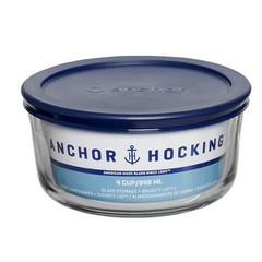 (2 pack) Anchor Hocking Glass Food Storage Container with Lid, 4 Cup Round