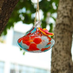 Blown Glass Hummingbird Feeder for Outdoors Hanging, Ant & Bee Resistant W
