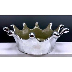 Lunares San Francisco Silver Splash Crown Bowl Silver Tone & Tan Enamel 7.5″