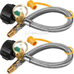 15Inch RV Propane Hose with Gauge for 5-40lb Tanks Camper Gas Line Silver Newest