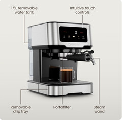 Cafetera Espresso 15 Bar Digital con Vaporizador Latte Cappuccino Depósito 1.5L