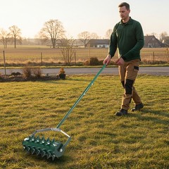 18in Lawn Aerator, Heavy Duty Rolling Aerator Lawn Tool, Manual Lawn Aerator