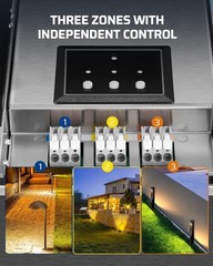 DEWENWILS 300W Wi-Fi Low Voltage Landscape Transformer with 3 Zones, 120V AC