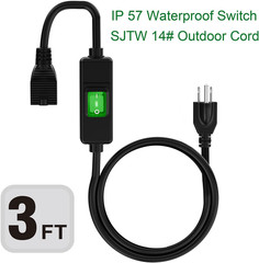 (3Feet) 3-Prong Outdoor Waterproof Extension Switch Cord, In-Line On/Off Switch