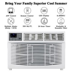 8000 BTU 115V Window Air Conditioner w/Remote Control & LED Digital Panel, Wifi