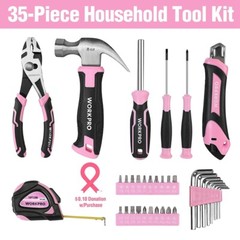 35PCS Pink Hand Tool Set Household Tool Kit Basic Tool Set with Storage Toolbox
