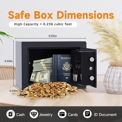 Small Safe Box for Money with Code and Keys，Solid Mini Safe for Kids with Dig…