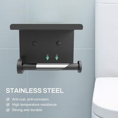 Matte Black Toilet Paper Roll Holder with Shelf SetSail Wall Mount