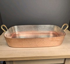 Vintage Copper Tin Brass Handles Lasagna Casserole Roasting Pan 10.5×15 Korea