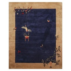 Navy Hand Tufted Wool Area Rug Multi Sizes Art Deco , Oriental Rug Carpet
