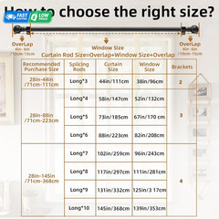Adjustable Black Curtain Rod Set 28-44″ Heavy Duty with Brackets for Any Room