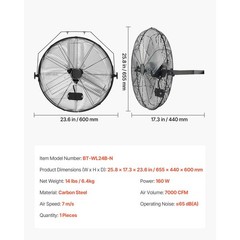 Uimoso 24 in Wall-Mounted Fan with Adjustable Speeds for Industrial Use