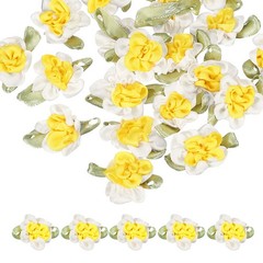 20Pcs Ribbon Flowers 1.2″ Fabric Flowers Satin Ribbon White/Yellow