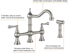 8 Inch Centerset Bridge Kitchen Faucet with Brass Side Sprayer 2 Handles 4 Holes