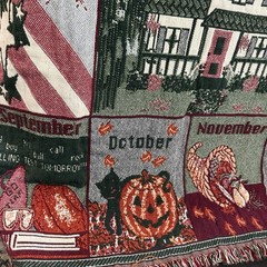 VTG 90s Tapestry Throw Blanket Welcome Home Calendar Holidays 12 Months EUC