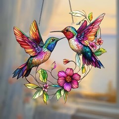 Modern Acrylic Hummingbird Catcher Stained Glass Style Window Hanging Decoration
