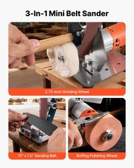 VEVOR 3-in-1 Mini Belt Sander Grinder Polisher Combo with 7 Speeds Adjustment