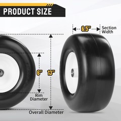 2pcs 13×6.50-6 Flat Free Lawn Mower Tires and Wheel 13×6.5-6 13×6.5×6