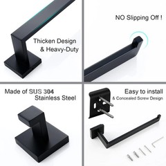 Matte Black 4-Piece Complete Bathroom Accessory Set Towel Bar & Hardware Kit