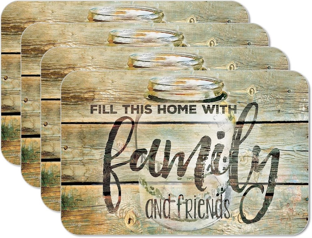 CounterArt Family Time Reversible Easy Care Flexible Plastic Placemats 4 Pack