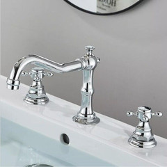 Bathroom Sink Faucet Polished Chrome 2 Handles 3 Holes Vanity Mixer Tap W/ Drain