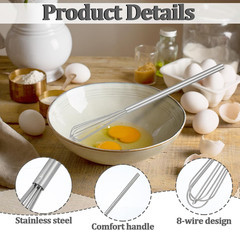 Small Whisk, 9.8in Stainless Steel Whisk Tiny Skinny Whisk for Cooking