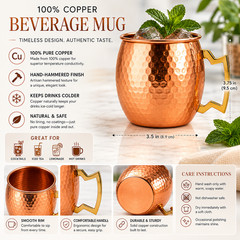 100% Handmade 16oz Solid Copper Mule Mug – Barrel Shaped Mug with Brass Handle