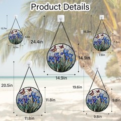 Blue Iris Butterfly Stained Glass Suncatcher Panel, 9.8 in Decorative Art