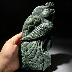 Hand Carved Jade Bird Figurine Natural Stone Animal Sculpture Desk Decor 7.68in