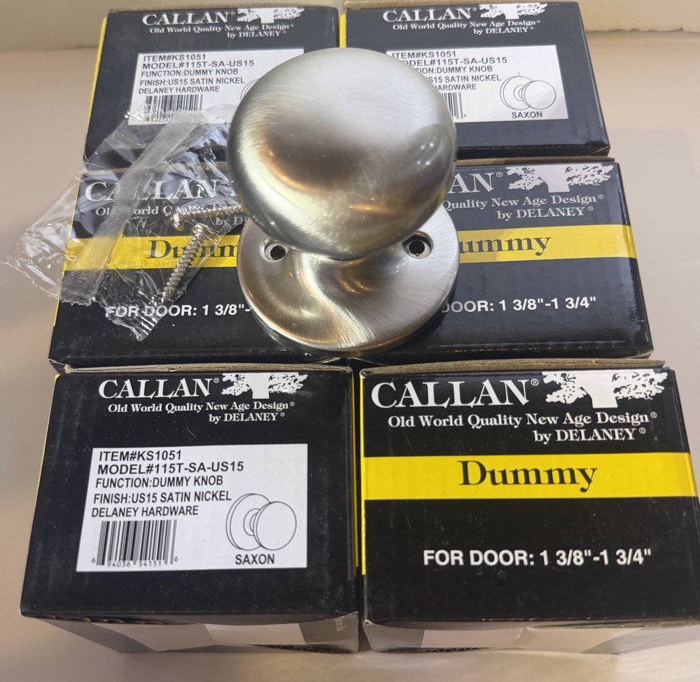 6 – Callan Saxon Dummy Door Knob Satin Nickel Silver Round, Screws, 115T-SA-US15