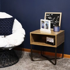 Industrial-Style MDP Side Table with Shelf – Brown – 19.75 in by Sunnydaze