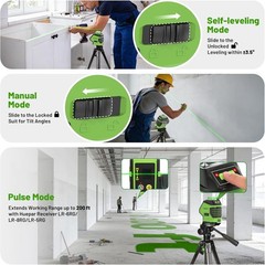 Green Cross Line Laser Level with 2 Plumb Dots, 60 Inch Tripod, 360° Tool
