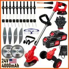 Red Electric Cordless Grass Trimmer Strimmer Garden Edger Cutter w/2 4.0 Battery