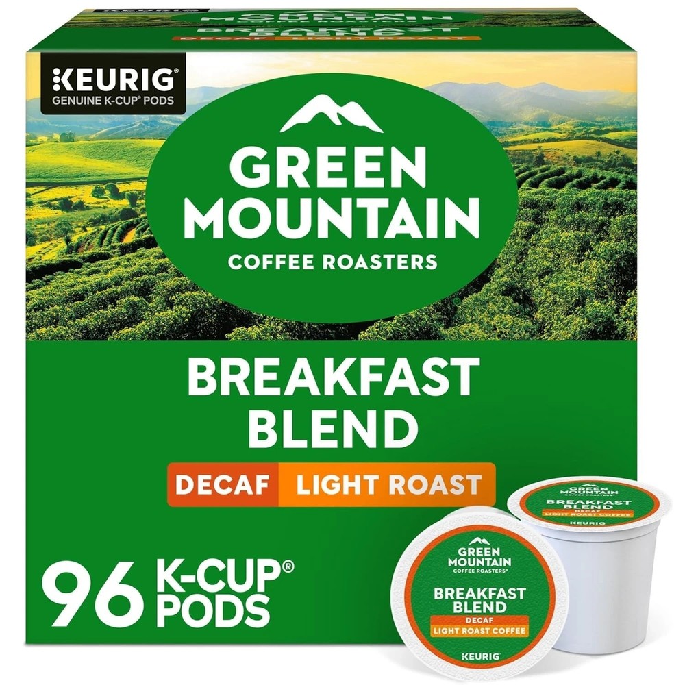 Green Mountain Breakfast Blend Decaf Coffee, Light Roast, K-Cup pods, 96 Ct.