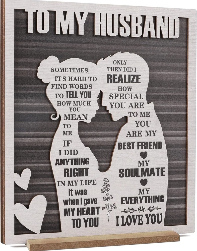 To My Husband Wood Plaque Romantic Holiday Love – 17cm x 20cm – With Stand