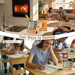 FCXJTU Digital Dual Triple Kitchen Timer, 3-Channel Orange
