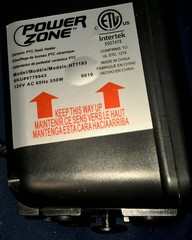 Powerzone PTC Ceramic Electric Heater 120v AC 60Hz 350 Watts, Model # HT1193
