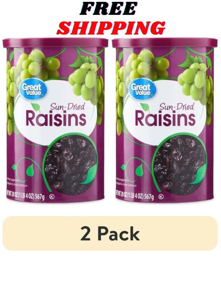(2 pack) Great Value Sun-Dried Raisins Canister, 20 oz (1lb 4oz) 567g