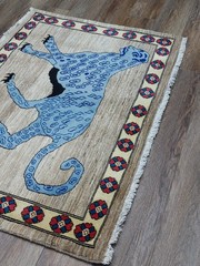 Turkish Rug,Turkish Hunting Rug,Turkish Village Lion Bohemian Rug, 3×4.6 Ft