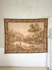 5.7ftx4.6ft Vintage Tapestry Wall Hanging French Landscape Scene JP Label Earth