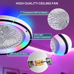 19IN Smart Bladeless Ceiling Fan with RGB Light Remote LED Voice/App Control US