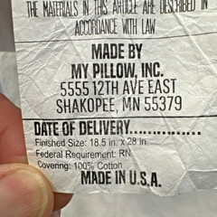 My Pillow 18.5″×28″ Standard / Queen ~~ Made in the USA Pre-owned Non-smoking