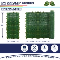 58 IN Artificial Faux Ivy Leaf Privacy Fence Screen Decor Panels Outdoor Hedge