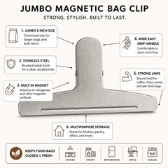 Beille 6 Inch Jumbo Stainless Steel Magnetic Bag Clip, Kitchen Clips (2 Pack)